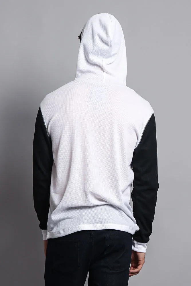 Contrast Waffle Knit Thermal Lightweight Hoodie