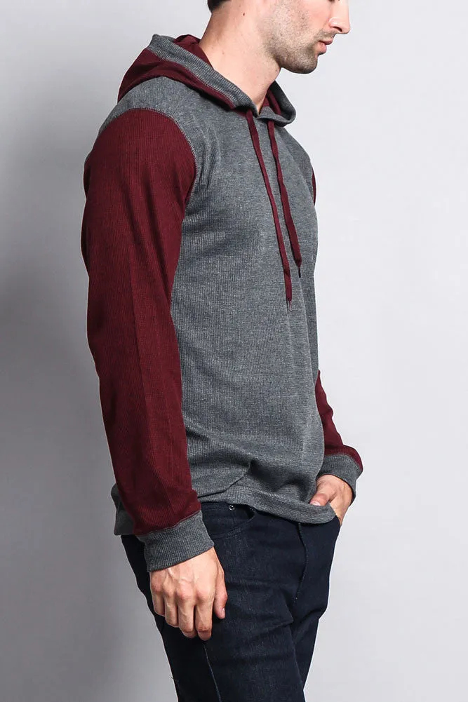 Contrast Waffle Knit Thermal Lightweight Hoodie