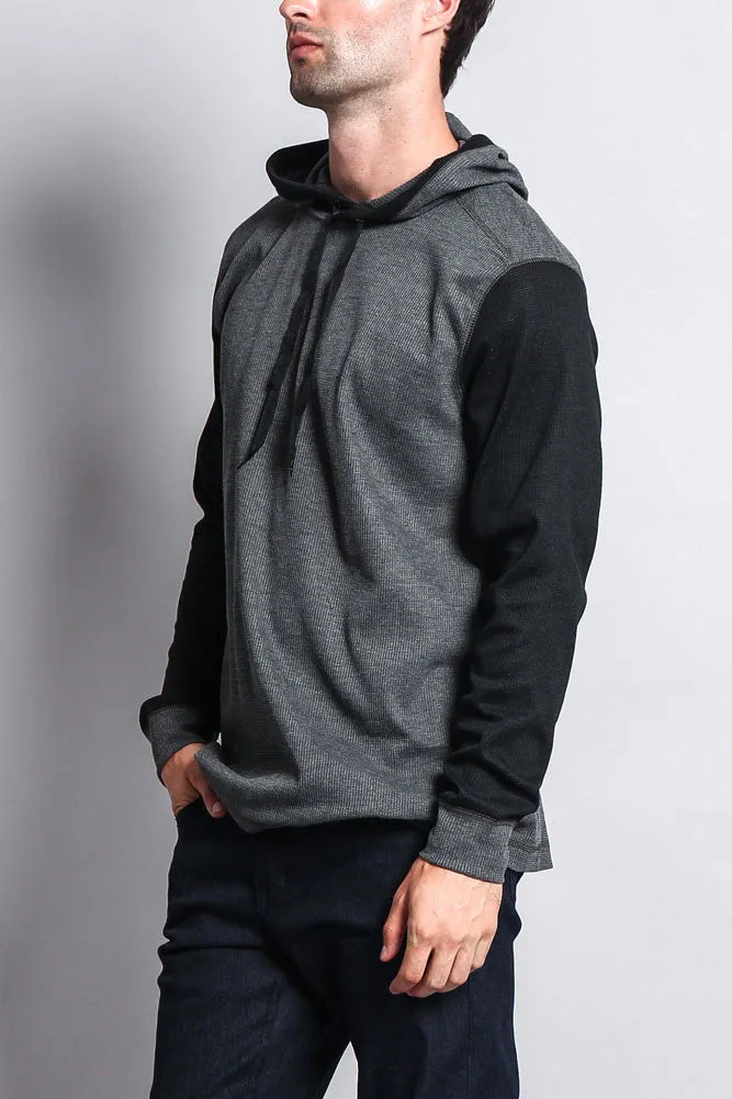 Contrast Waffle Knit Thermal Lightweight Hoodie