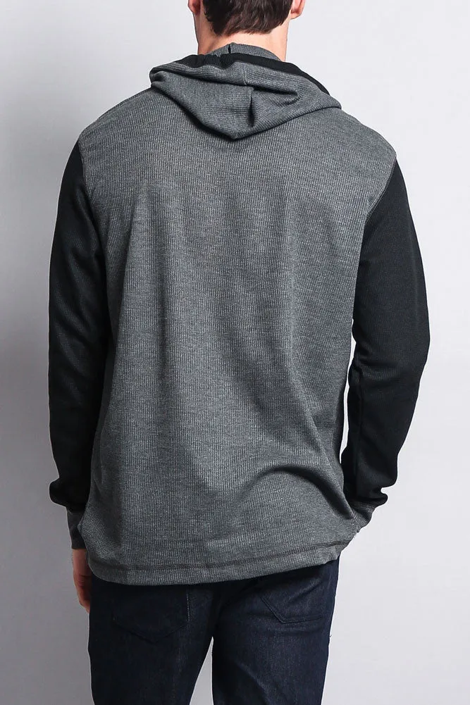 Contrast Waffle Knit Thermal Lightweight Hoodie