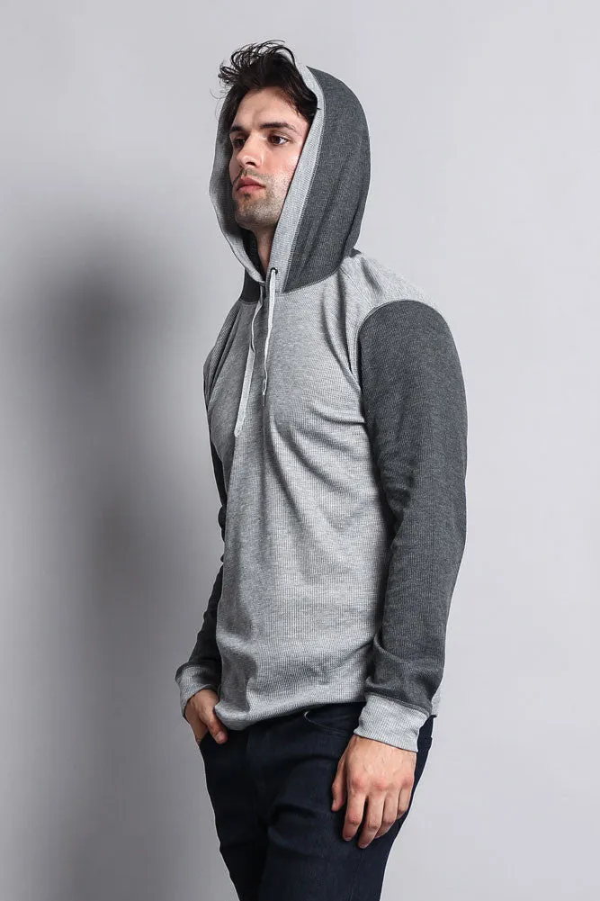 Contrast Waffle Knit Thermal Lightweight Hoodie