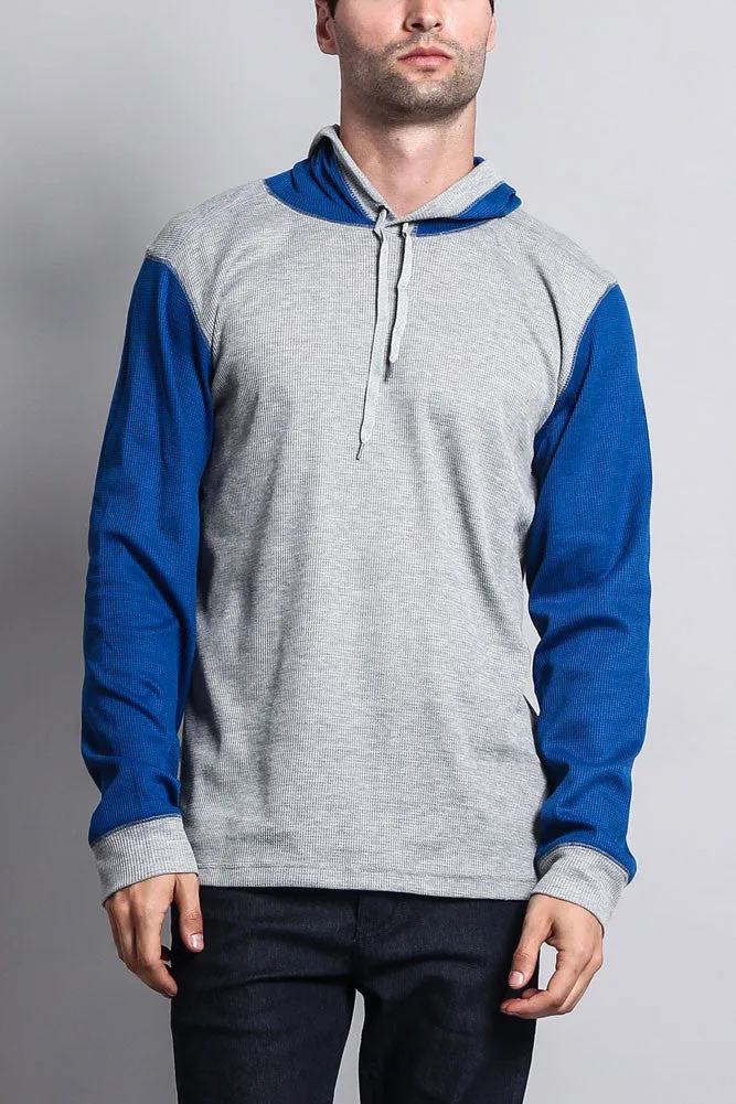 Contrast Waffle Knit Thermal Lightweight Hoodie