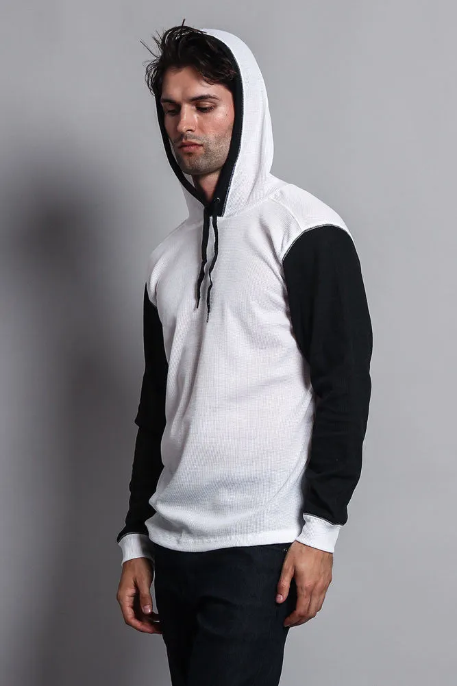 Contrast Waffle Knit Thermal Lightweight Hoodie