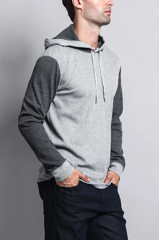 Contrast Waffle Knit Thermal Lightweight Hoodie