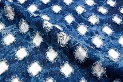 Cotton Denim Ripped Bonded Lace Fabric