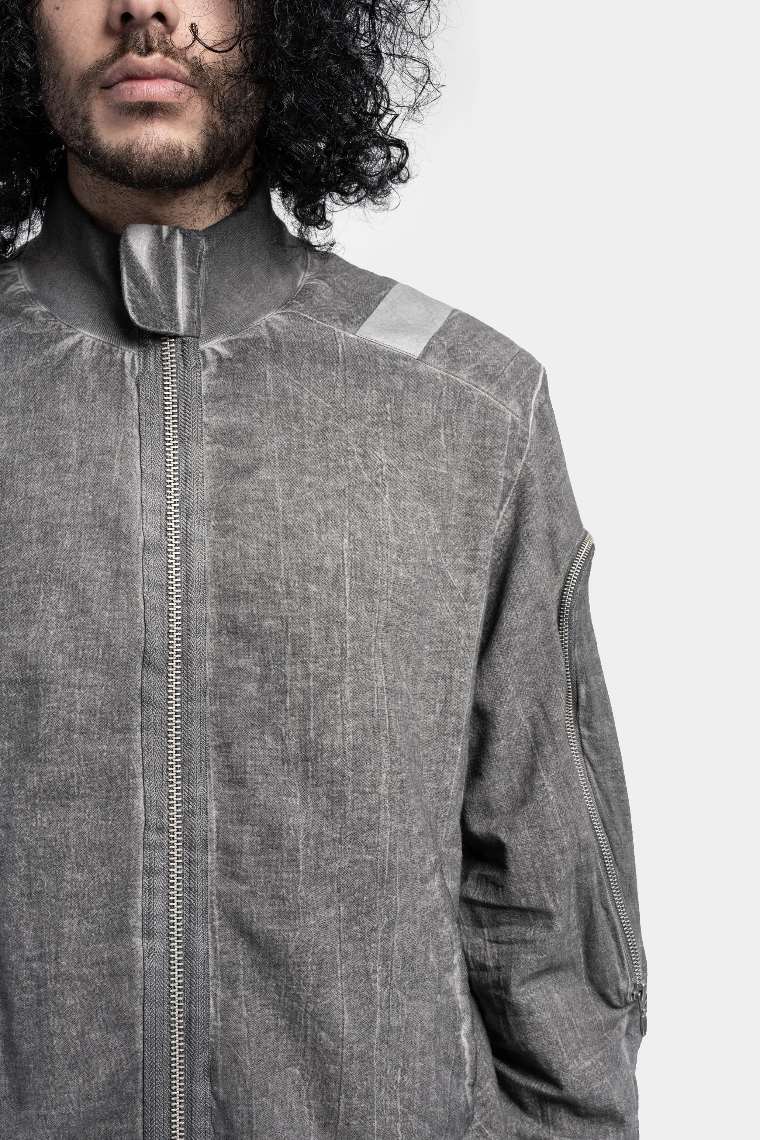 Cotton / Linen Bomber Jacket, Cold Dye Grey