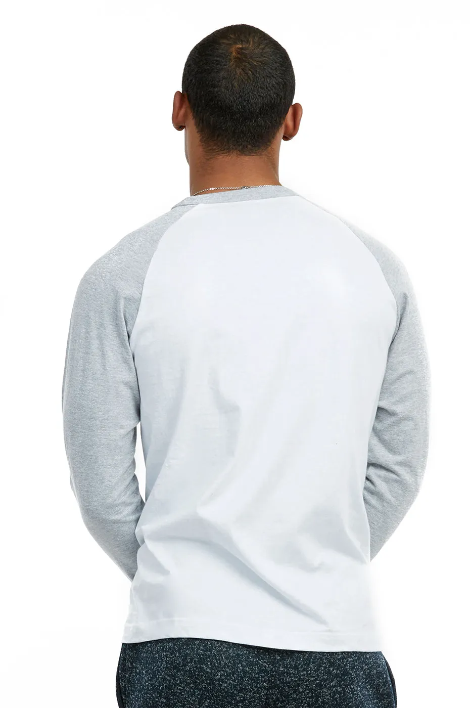 COTTONBELL MEN'S LONG SLEEVE BASEBALL TEE (MBT002C_LT.G-WHT)