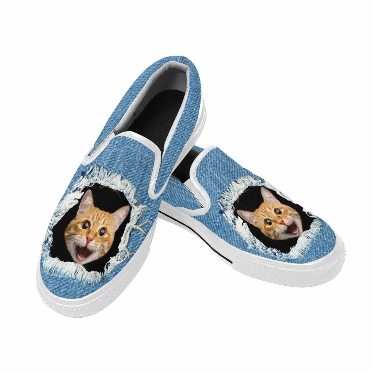 Custom Cat Face Jean Slip-on Canvas Shoes