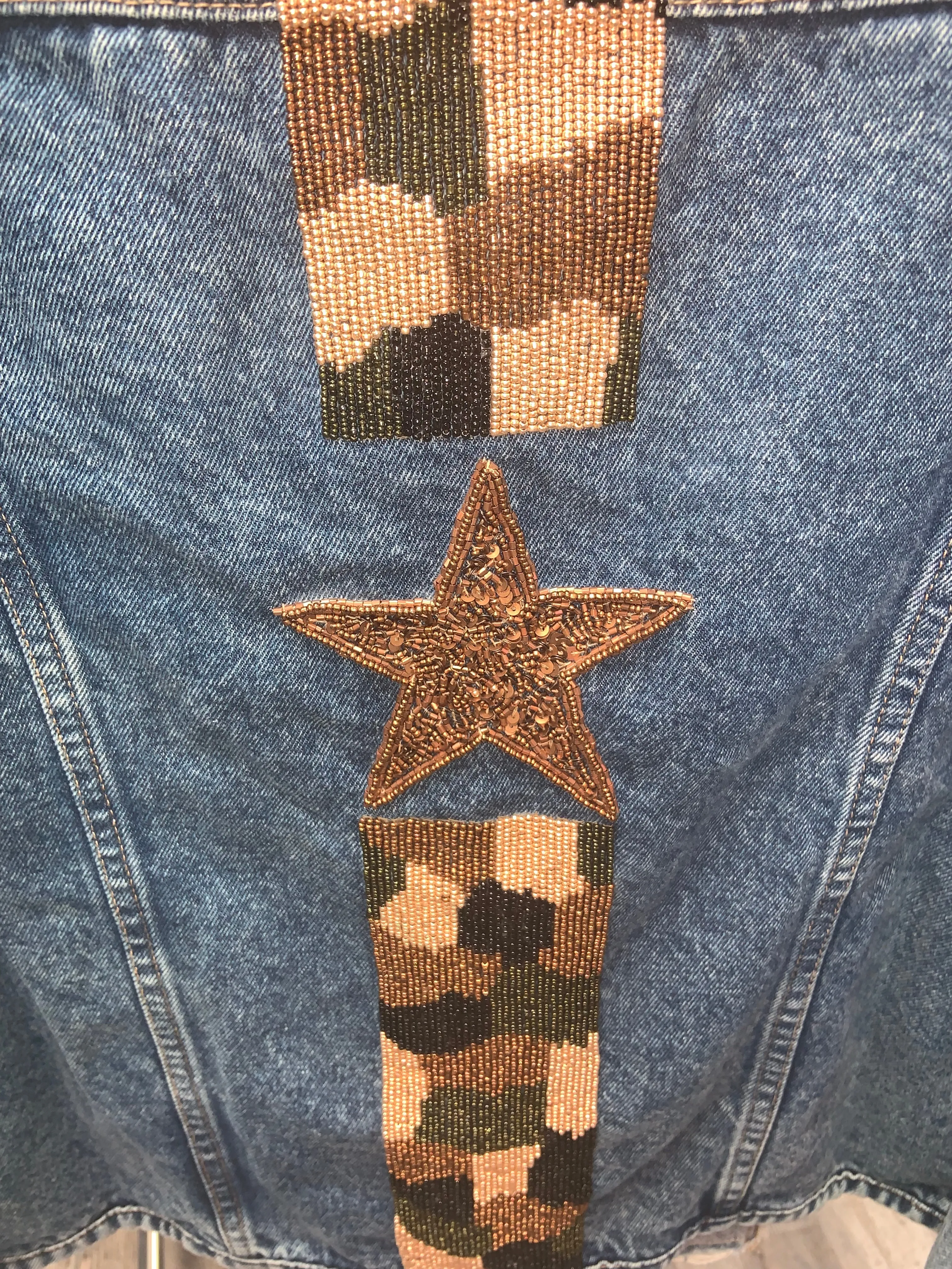 Denim Jacket w/ Hand Beaded Embroidery- Camo Star