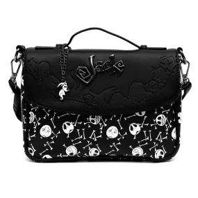 Disney Bag, Fold Over Cross Body, Nightmare Before Christmas Jack Faces and Bones Black White, Vegan Leather by Buckle-Down