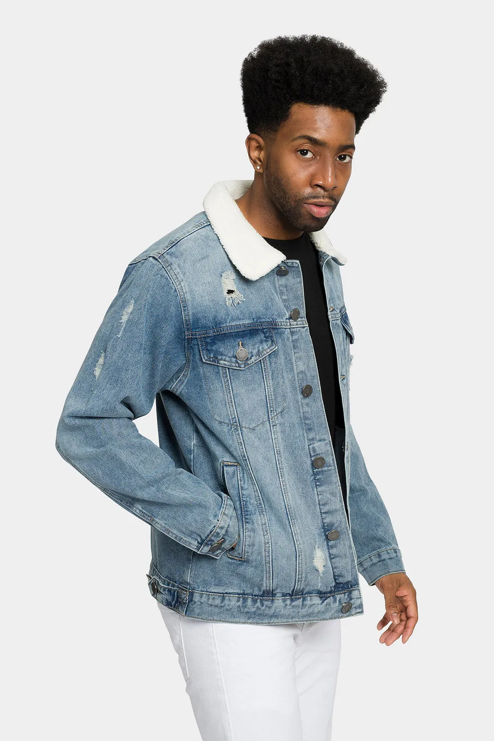 Distressed Sherpa Denim Jacket