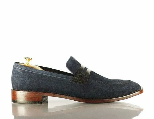 Elegant Handmade Men's Navy Suede Leather Penny Loafers, Men Dress Formal Fashion Shoes