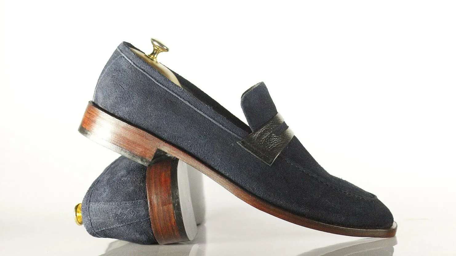 Elegant Handmade Men's Navy Suede Leather Penny Loafers, Men Dress Formal Fashion Shoes