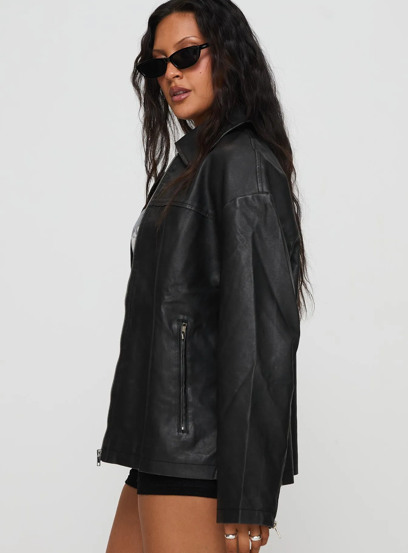 Fashionkova Napoleon Faux Leather Jacket Black