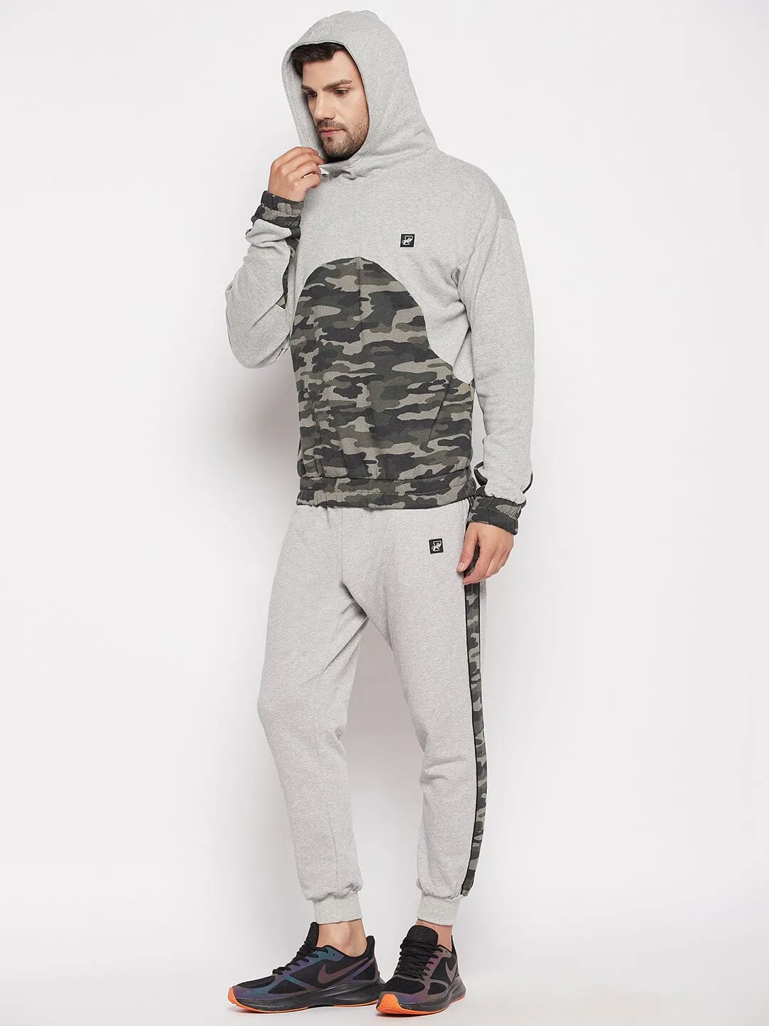 Grey Camo Cut-Sew Sweatshirt and Joggers Combo Tracksuit