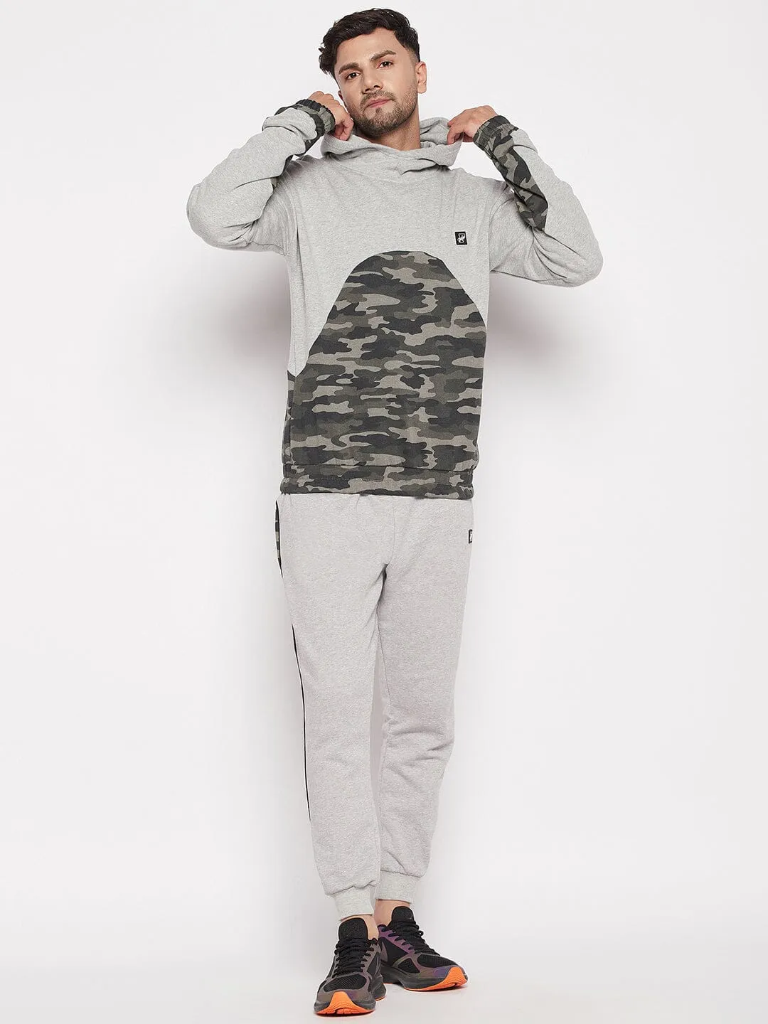 Grey Camo Cut-Sew Sweatshirt and Joggers Combo Tracksuit