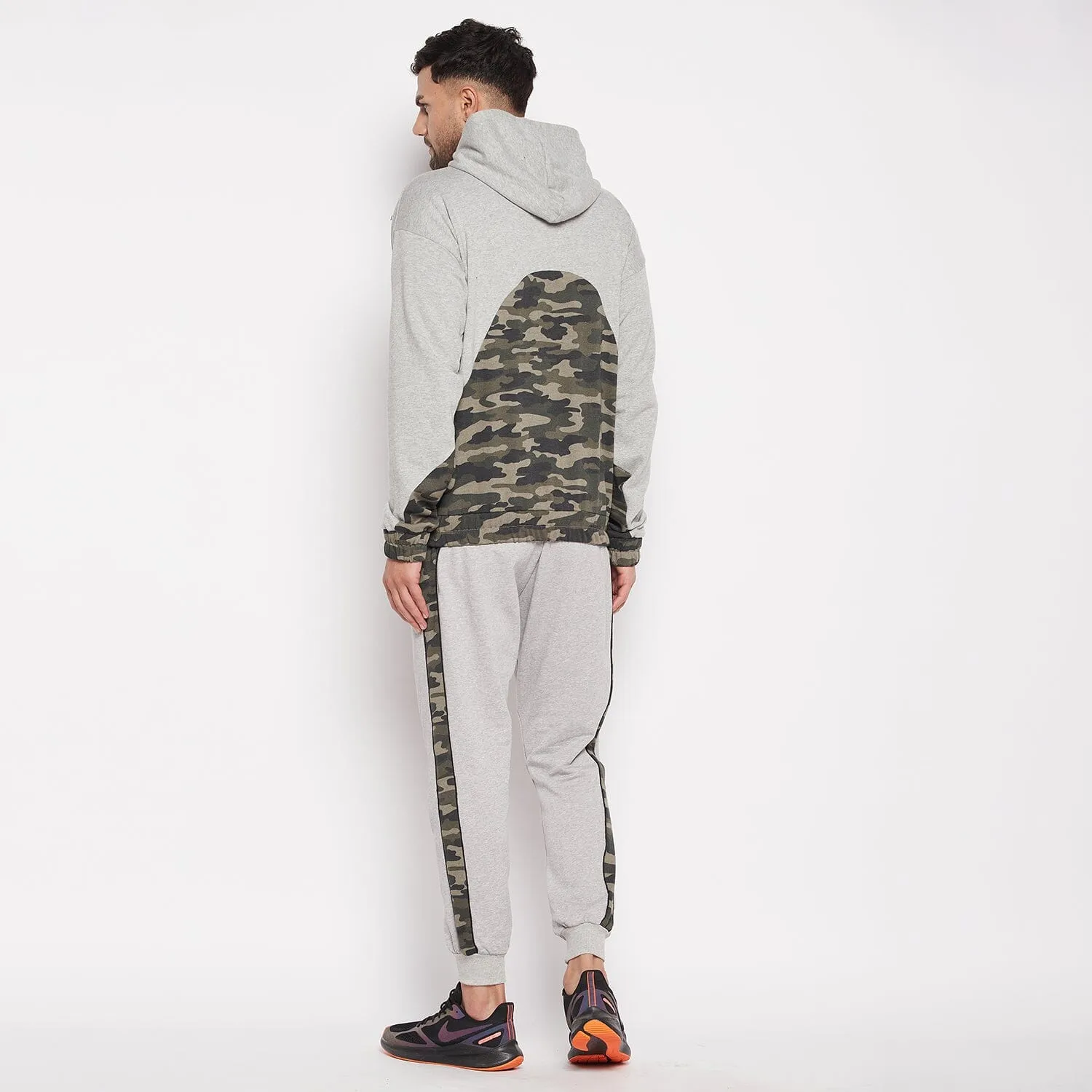 Grey Camo Cut-Sew Sweatshirt and Joggers Combo Tracksuit