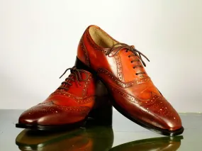 Handmade Men's Brown Wing Tip Brogue Leather Lace Up Shoes, Men Designer Dress Formal Shoes