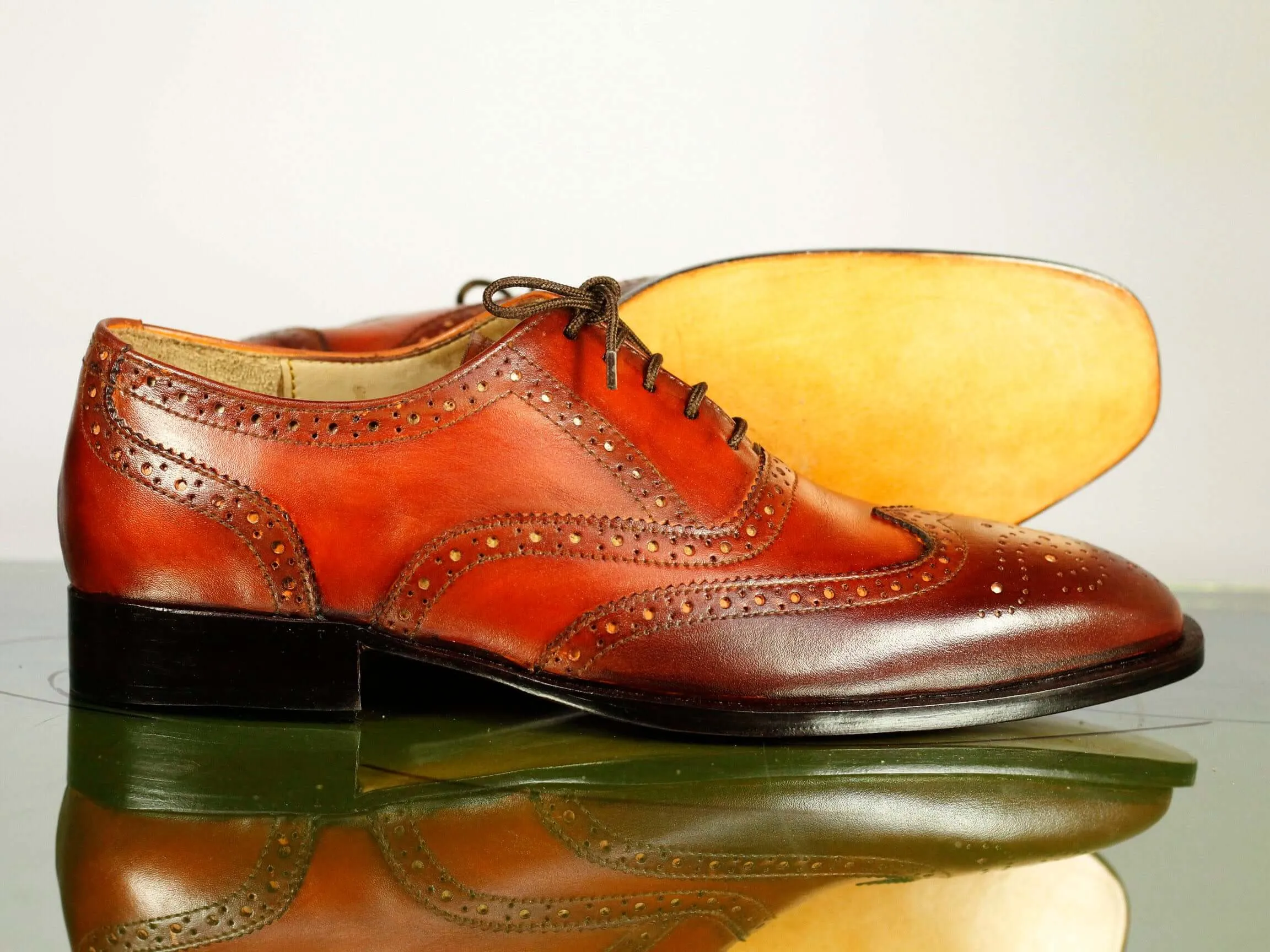 Handmade Men's Brown Wing Tip Brogue Leather Lace Up Shoes, Men Designer Dress Formal Shoes