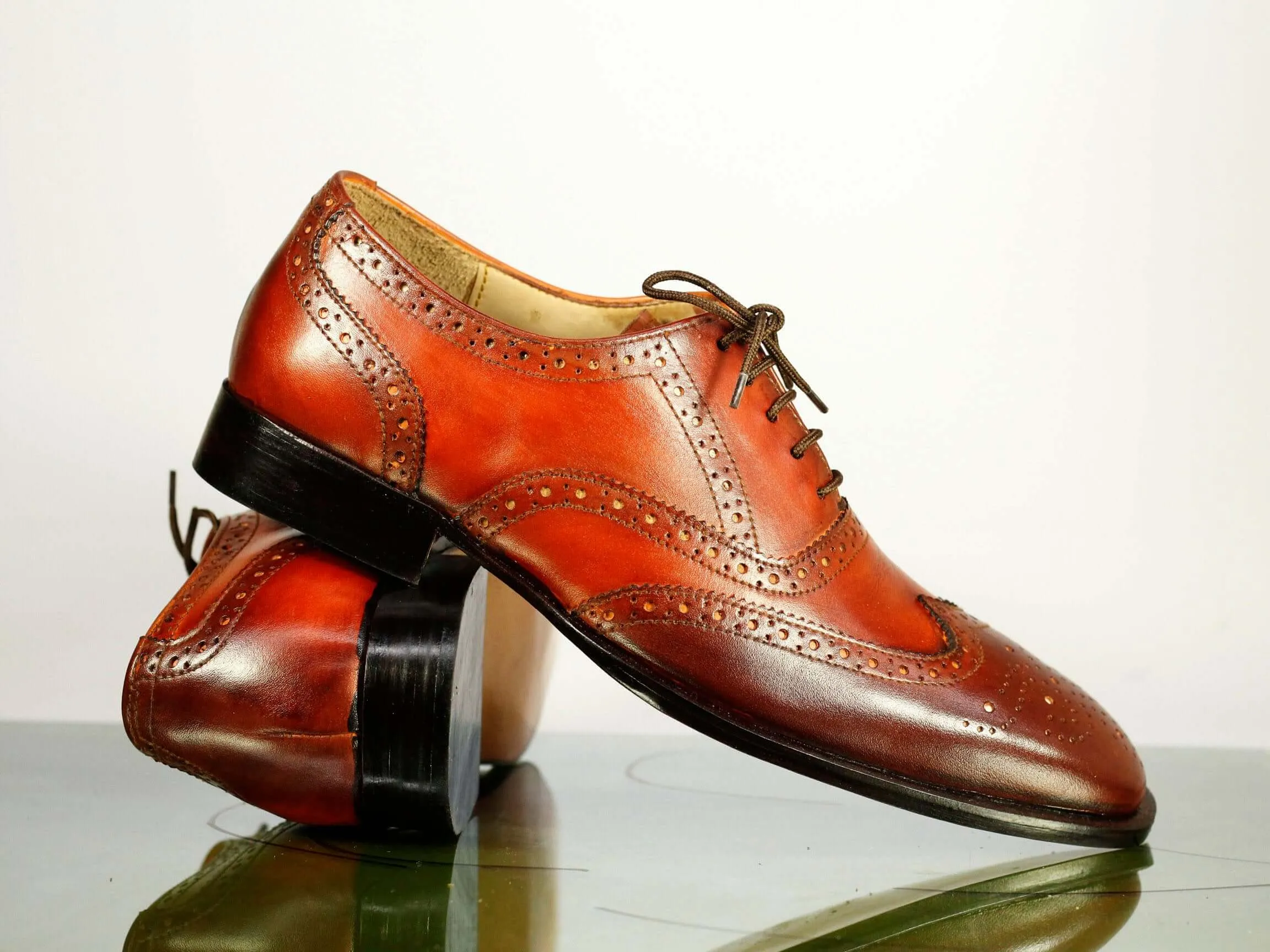 Handmade Men's Brown Wing Tip Brogue Leather Lace Up Shoes, Men Designer Dress Formal Shoes