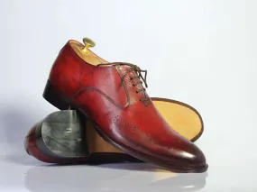 Handmade Men's Burgundy Brogue Toe Leather Lace Up Shoes, Men Designer Dress Formal Shoes