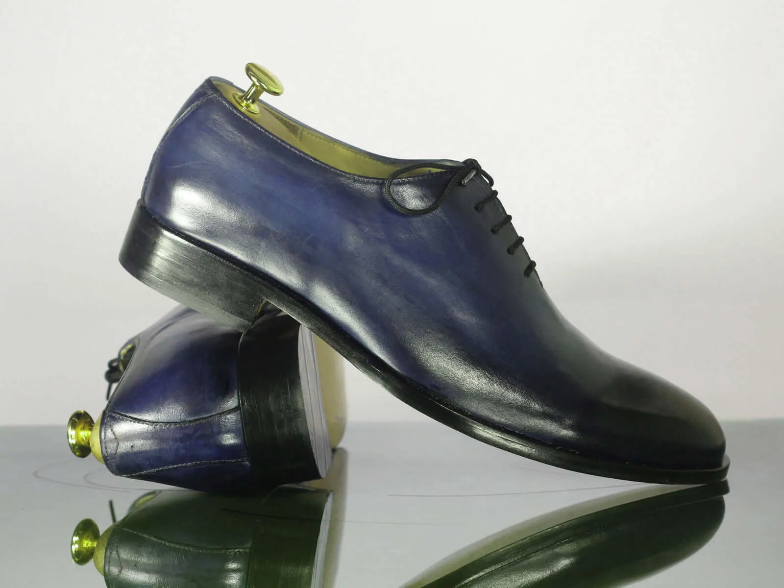 Handmade Men's Navy Blue Wholecut Leather Lace Up Oxford Shoes, Men Designer Dress Formal Shoes