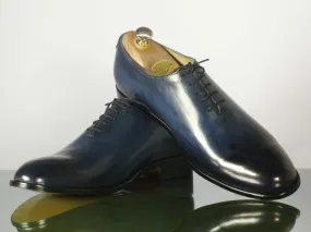 Handmade Men's Navy Blue Wholecut Leather Lace Up Oxford Shoes, Men Designer Dress Formal Shoes