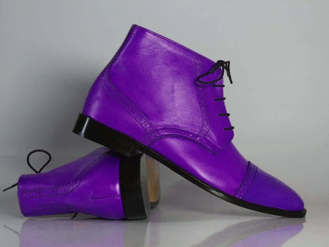 Handmade Men's Purple Leather Cap Toe Lace Up Chukka Boots, Men Half Ankle Boots, Men Designer Boots