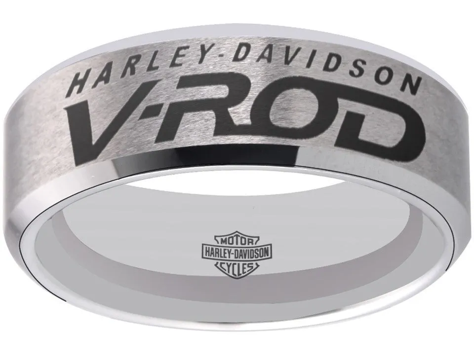 Harley Davidson Ring Men's Ring 8mm Silver and Black V-Rod Ring #harleydavidson