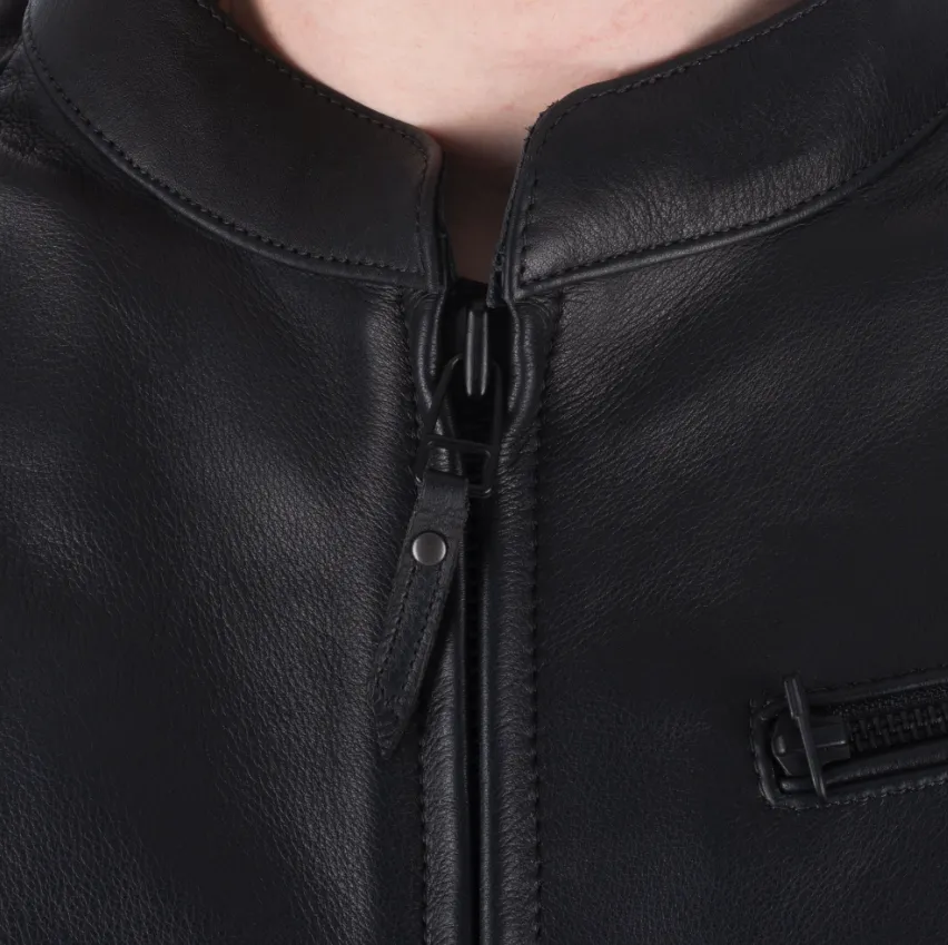 Henlow Mens Black Leather Biker Jacket by Oxford