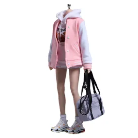 HiPlay Cdtoys, Baseball Jacket Hooded Sweatshirt and Pleated Skirt Set, Figure Doll Clothes