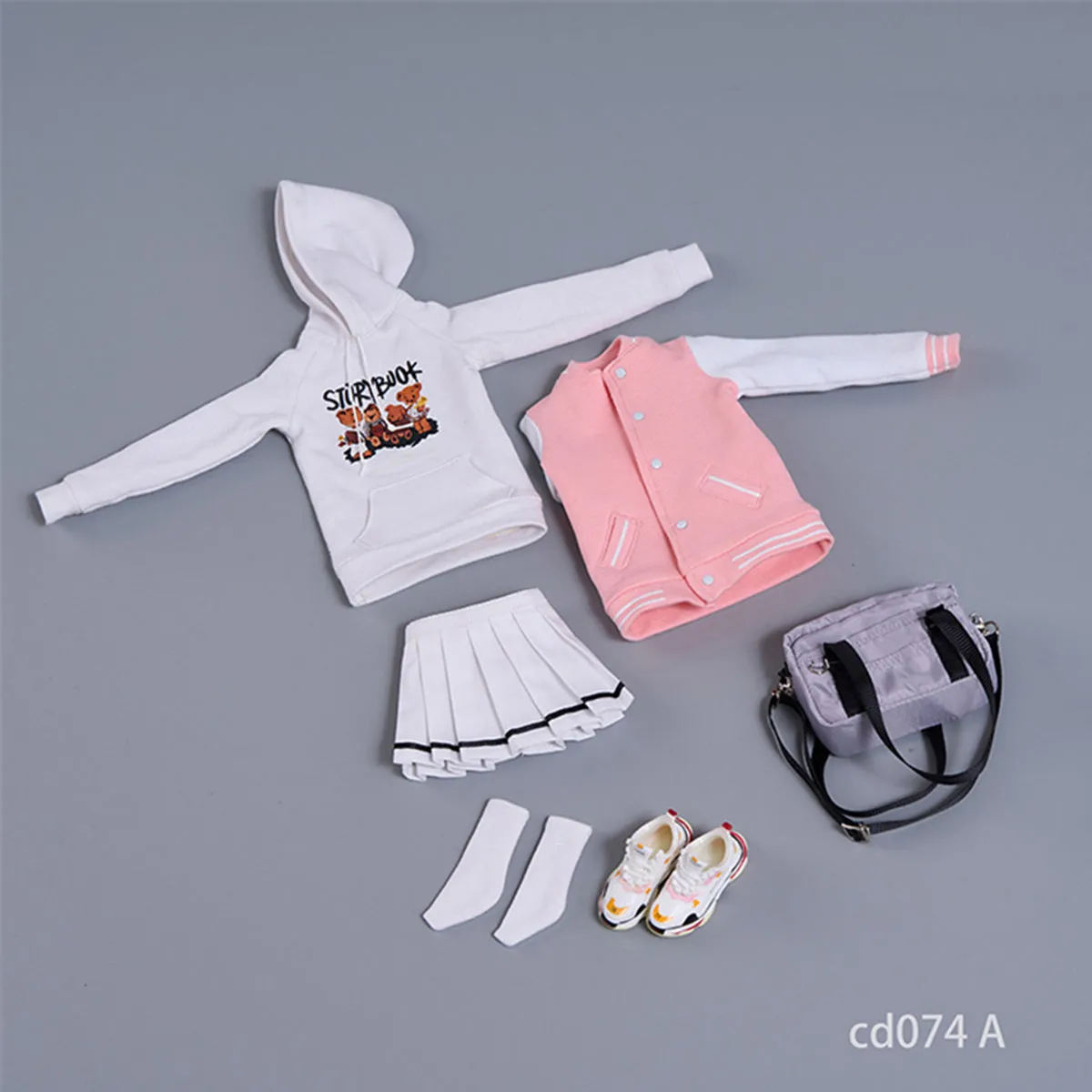 HiPlay Cdtoys, Baseball Jacket Hooded Sweatshirt and Pleated Skirt Set, Figure Doll Clothes