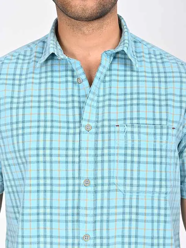 Men Checked Half Sleeve Cotton Shirt