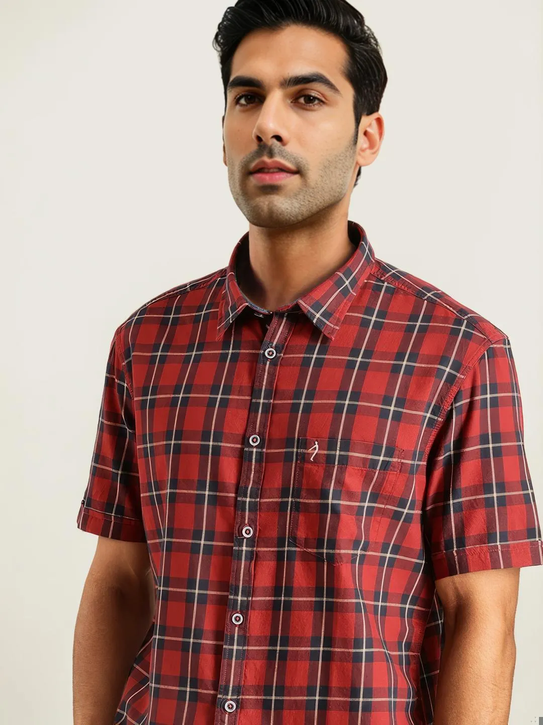 Men Checked Half Sleeve Cotton Shirt