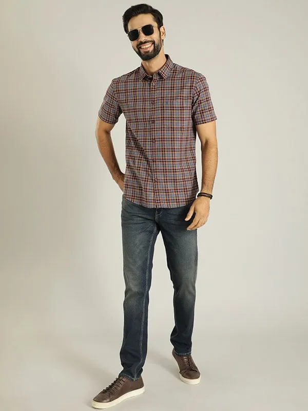 Men Checked Half Sleeve Cotton Shirt