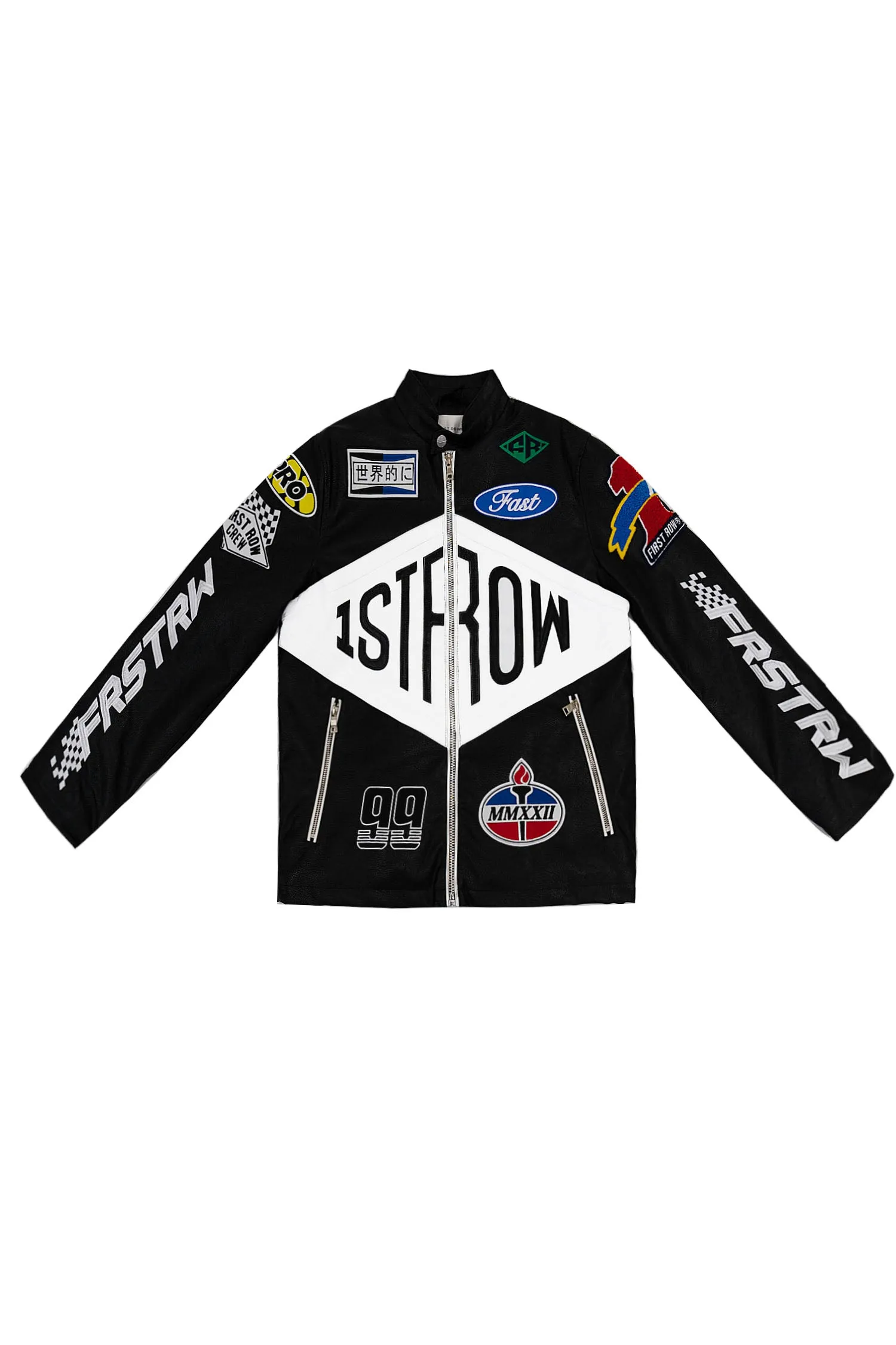 Men's Faux Leather Embroidered Racing Motorcycle Jacket