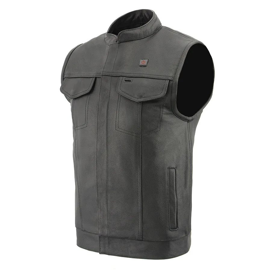 Men’s Leather Club Style Vest w/ Heated Technology and Cool Tec®