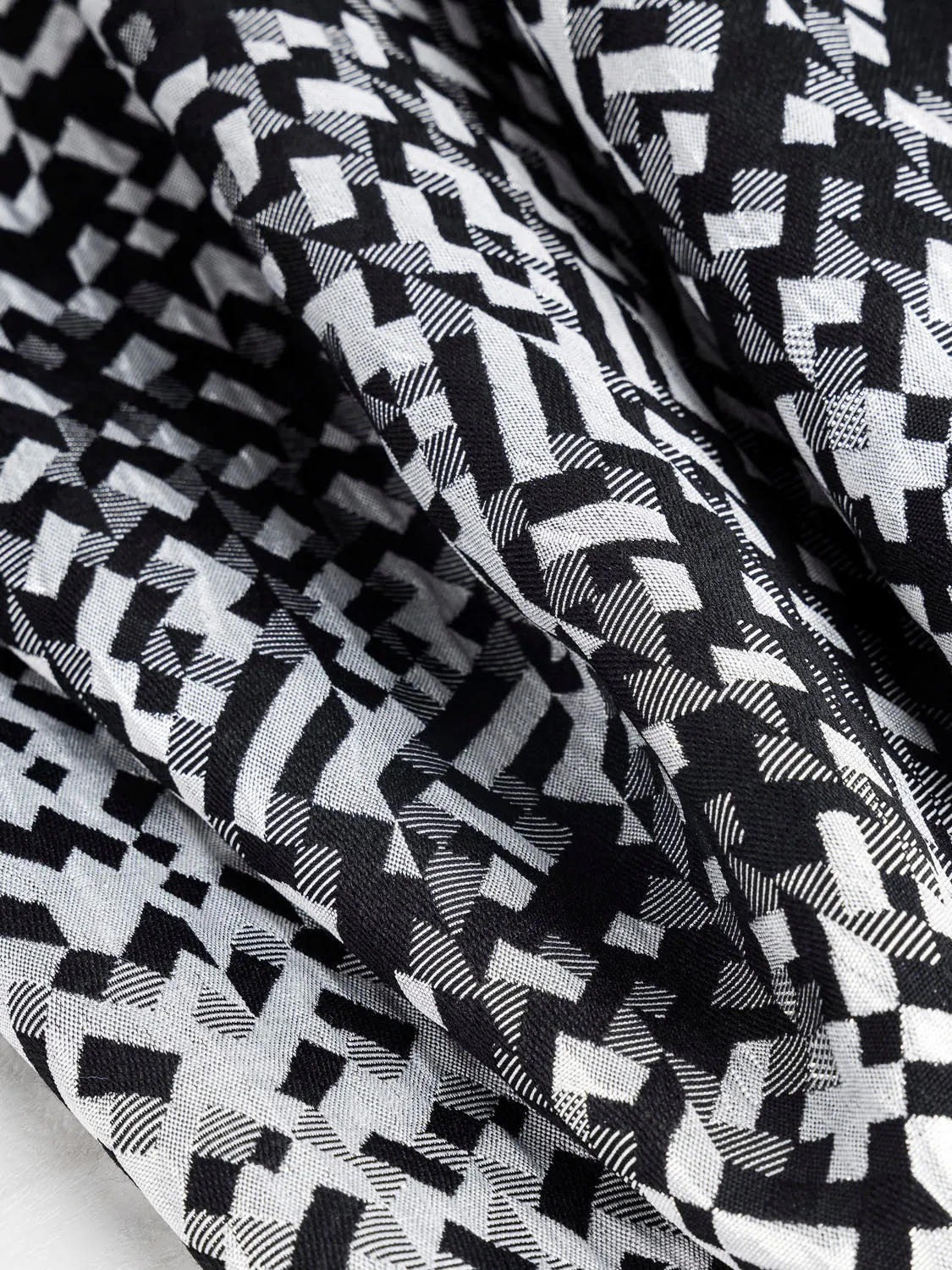 Metallic Geo Squares Jacquard - Silver   Black