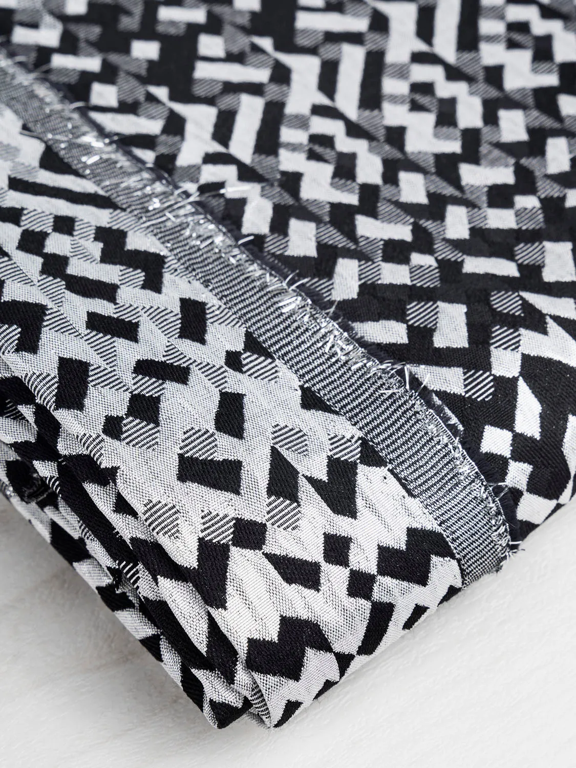 Metallic Geo Squares Jacquard - Silver   Black