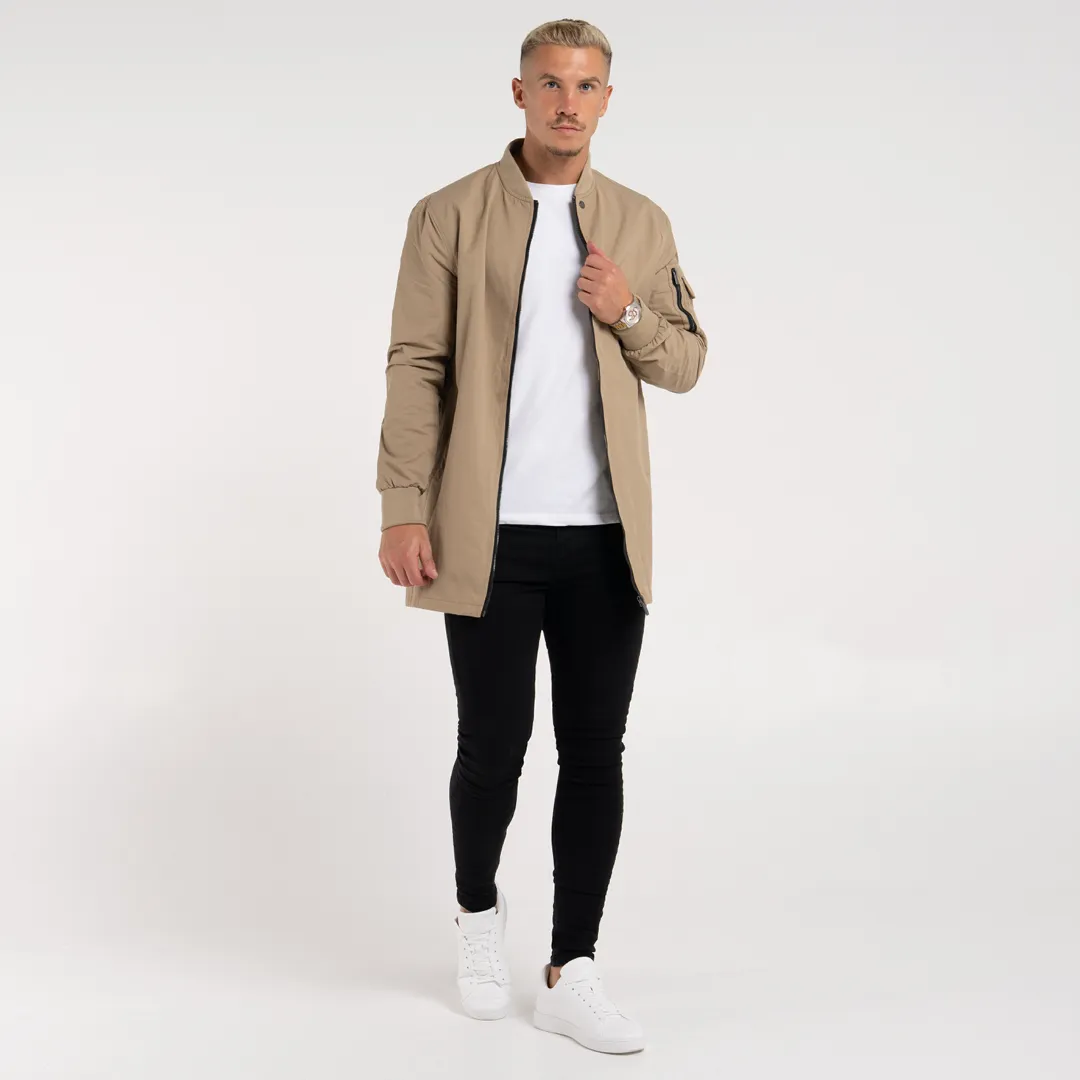 Neves Longline Bomber Jacket - Sand