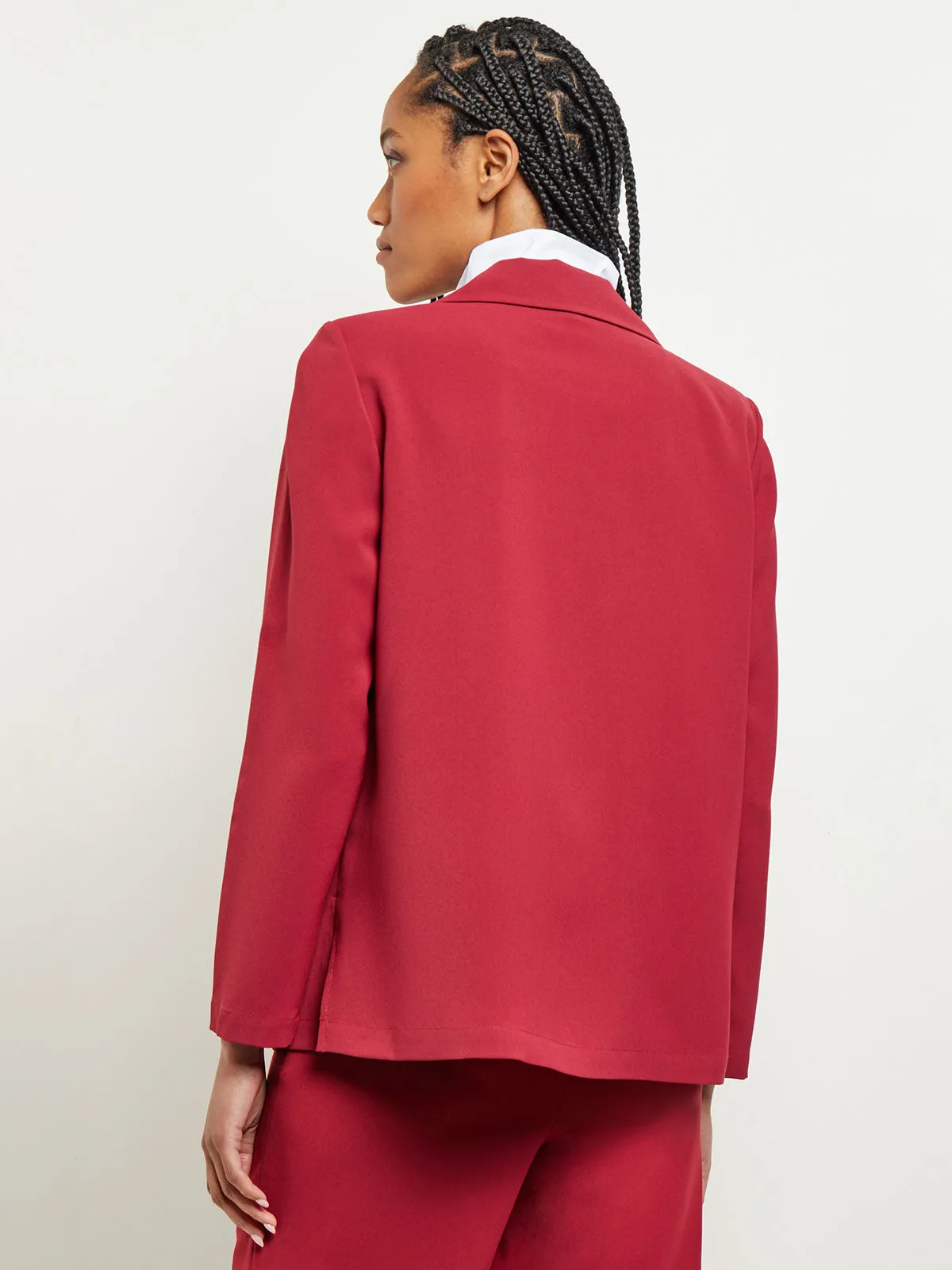 Notch Collar Crepe Blazer, Scarlet Red