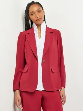 Notch Collar Crepe Blazer, Scarlet Red