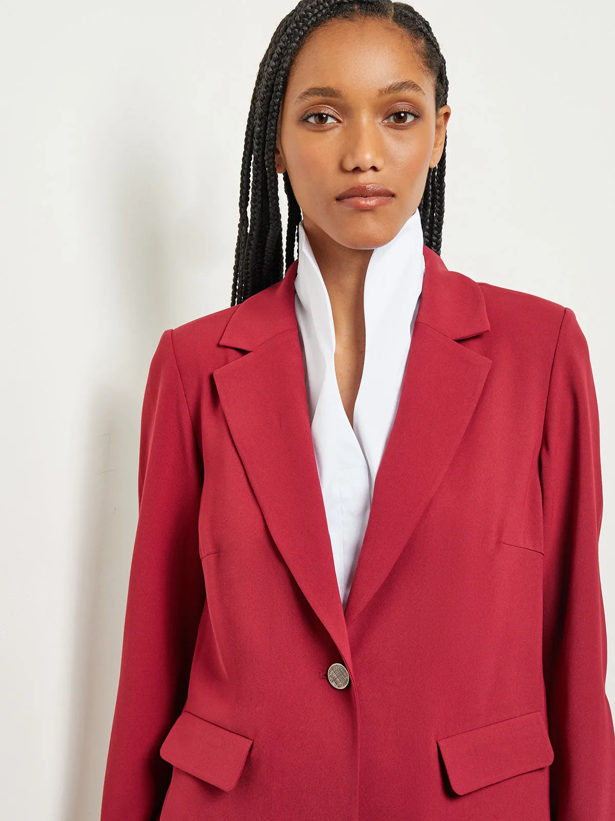 Notch Collar Crepe Blazer, Scarlet Red