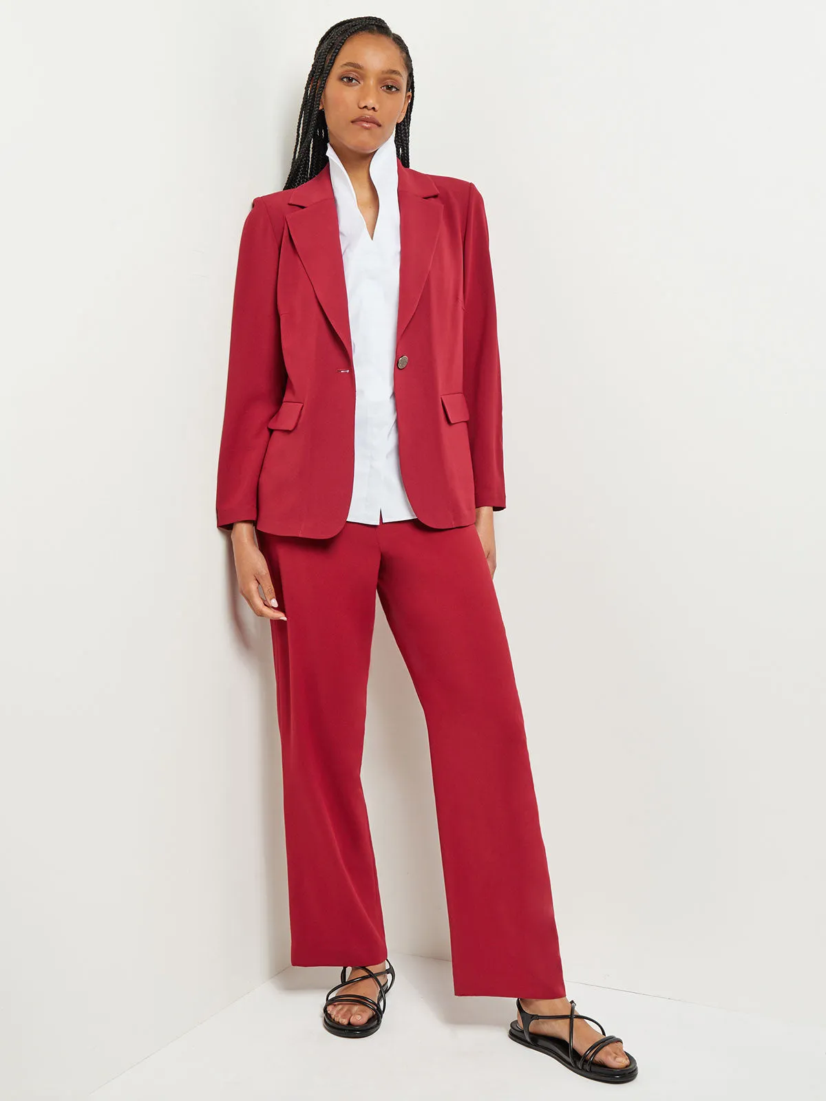 Notch Collar Crepe Blazer, Scarlet Red