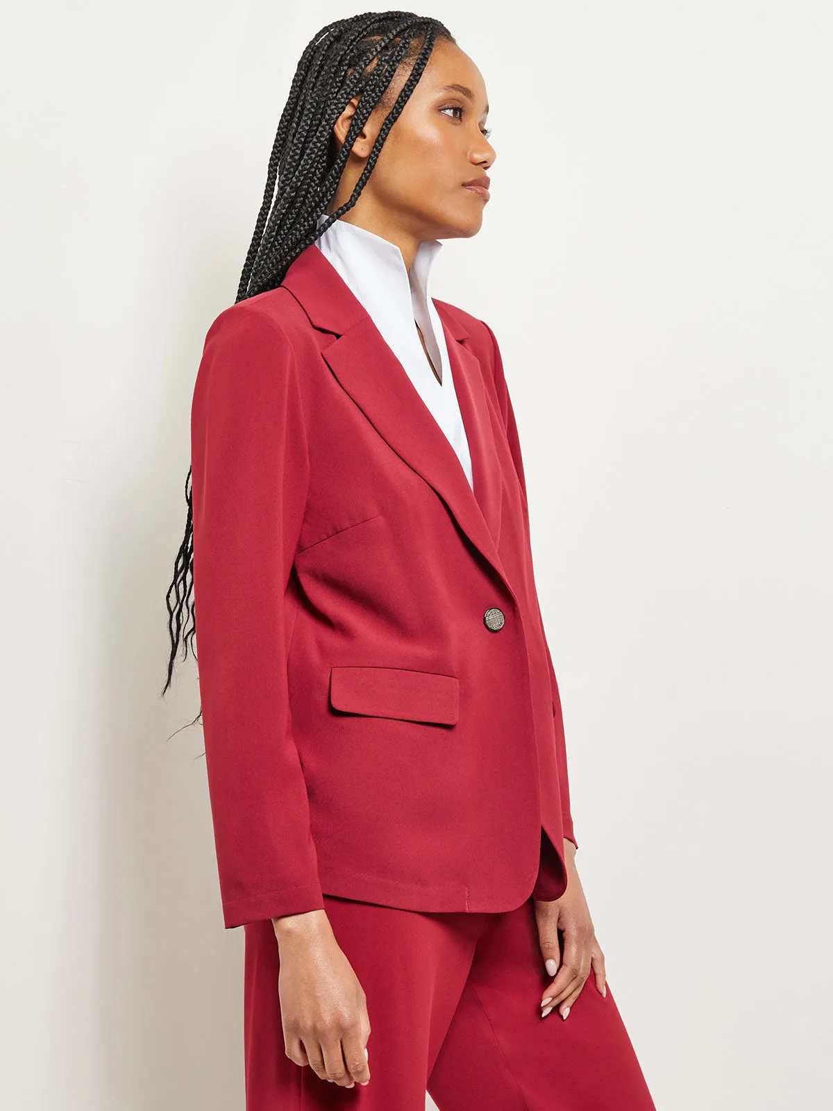 Notch Collar Crepe Blazer, Scarlet Red