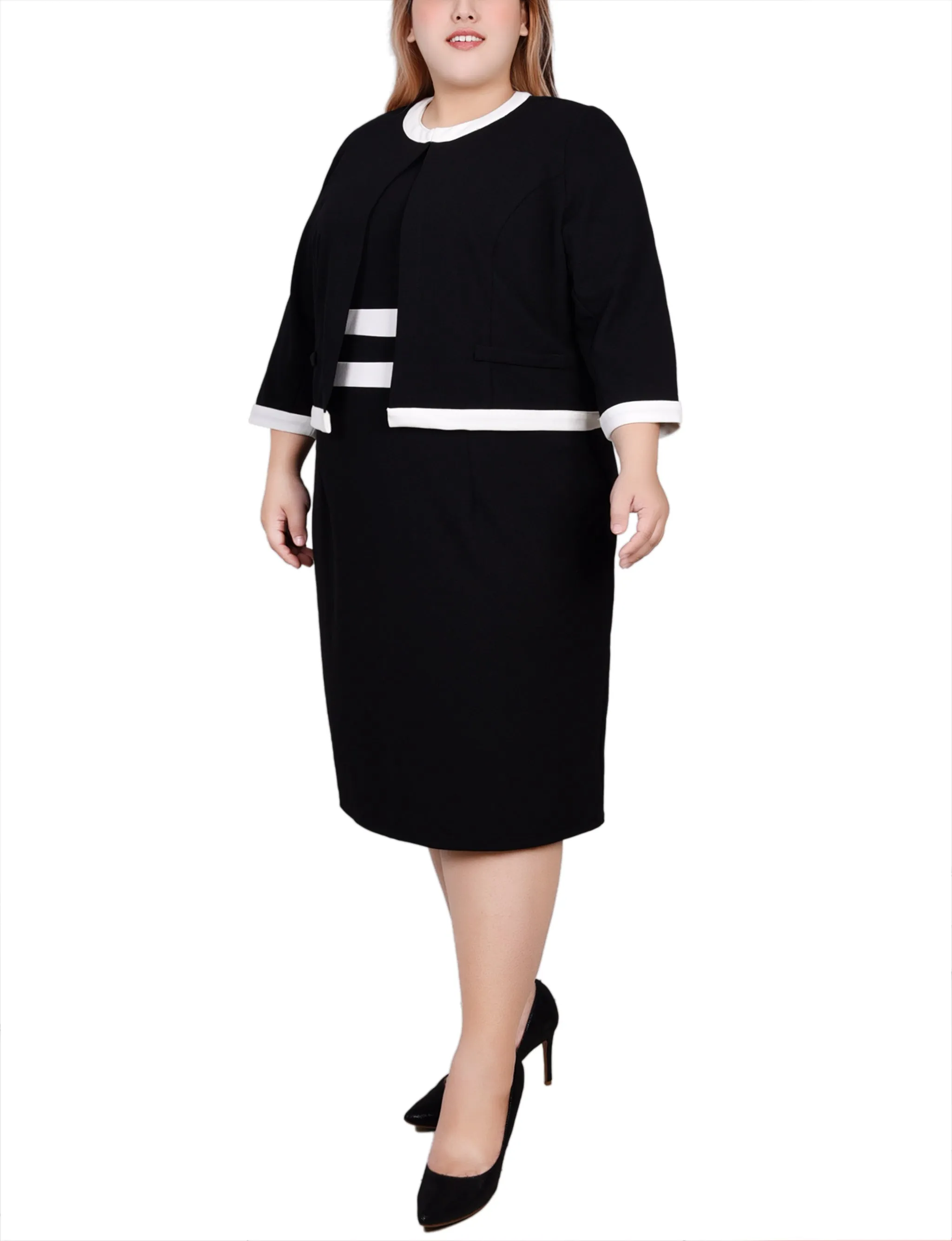 Plus Size Elbow Sleeve Colorblocked 2 Piece Dress Set