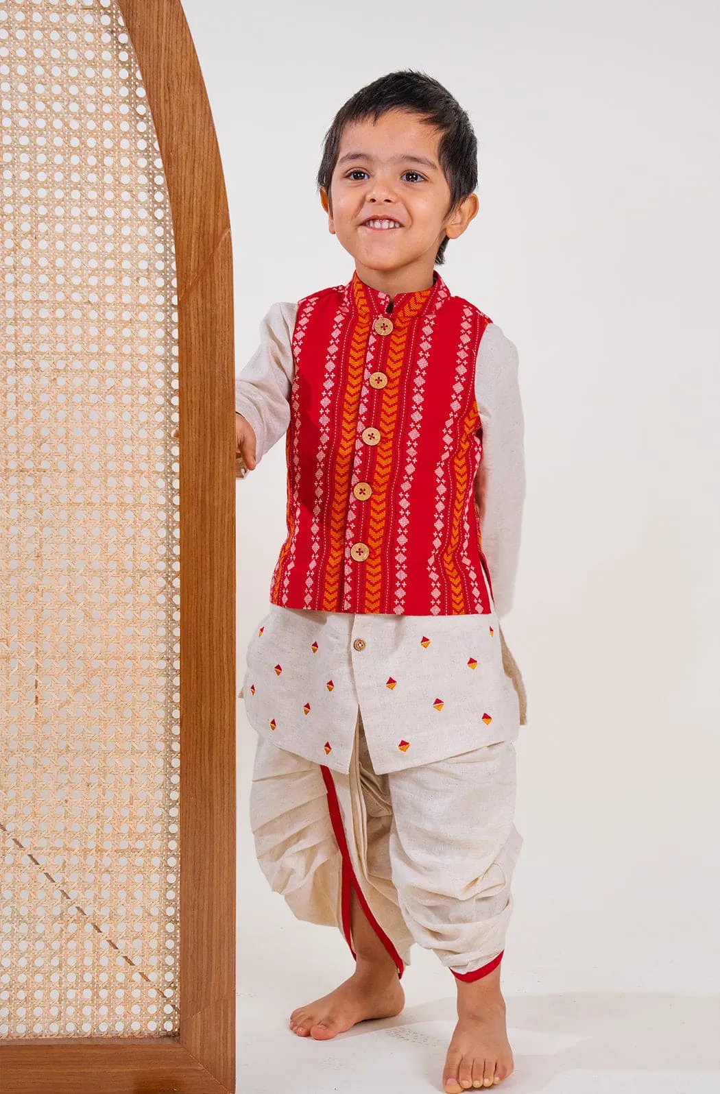 Pre-Order:  Boy Jacquard Multi 3 Pc Bundi Set - Yellow