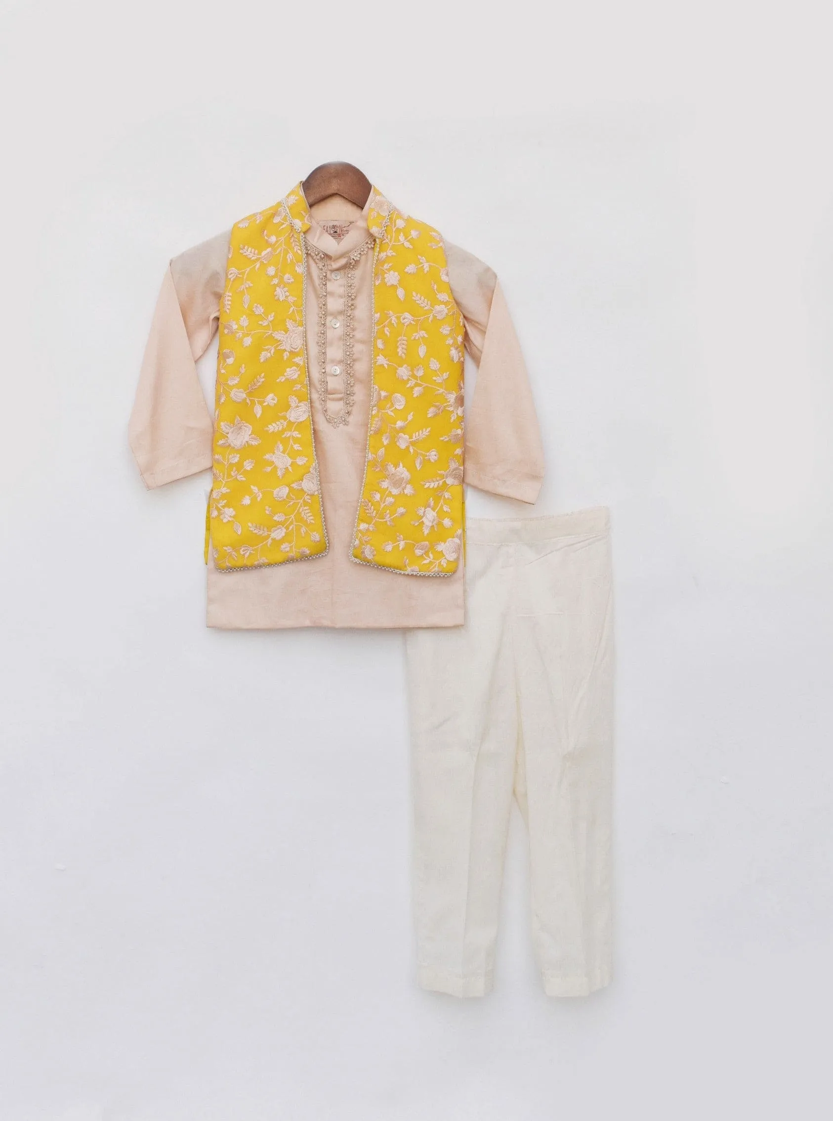 Pre Order: Yellow Parsi work Jacket with Kurta and Pant