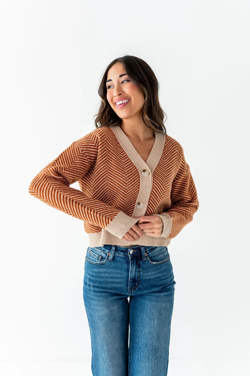 Ravi Cropped Cardigan in Rust