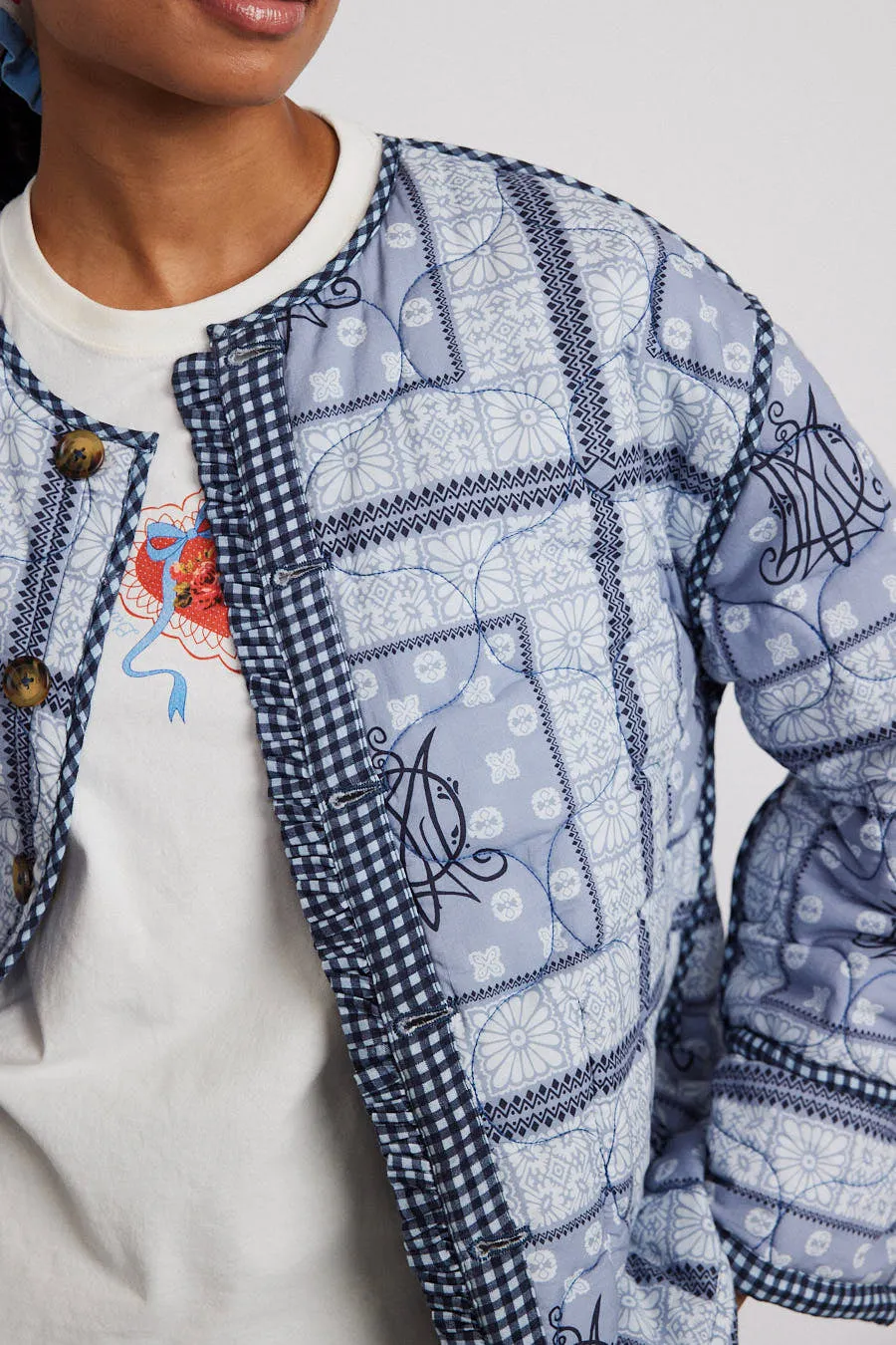 reversible dalton quilted jacket - mixed blue